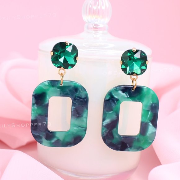 Jewelry - Acrylic Square Earrings - "Emerald Green"
